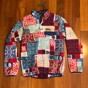 Multicolor patterned Patagonia fleece. Size Small. Blue,red,white
